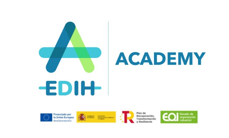 A mayúscula en azul y verde. Logotipo de la academia Aragón EDIH, centro europeo de innovación digital
